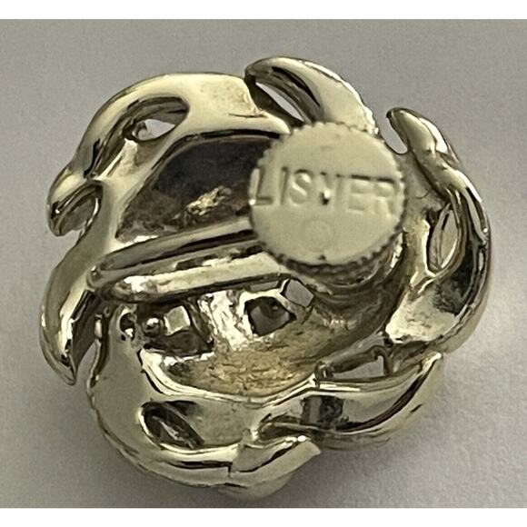 Vintage Lisner Round Flower Screwback Earrings Retro MCM Signed Jewelry - Picture 4 of 4